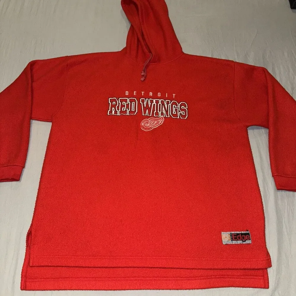 Vtg Pro Edge Hoodie Adult Large‎ Red Detroit Red Wings NHL Hockey Sport Fleece